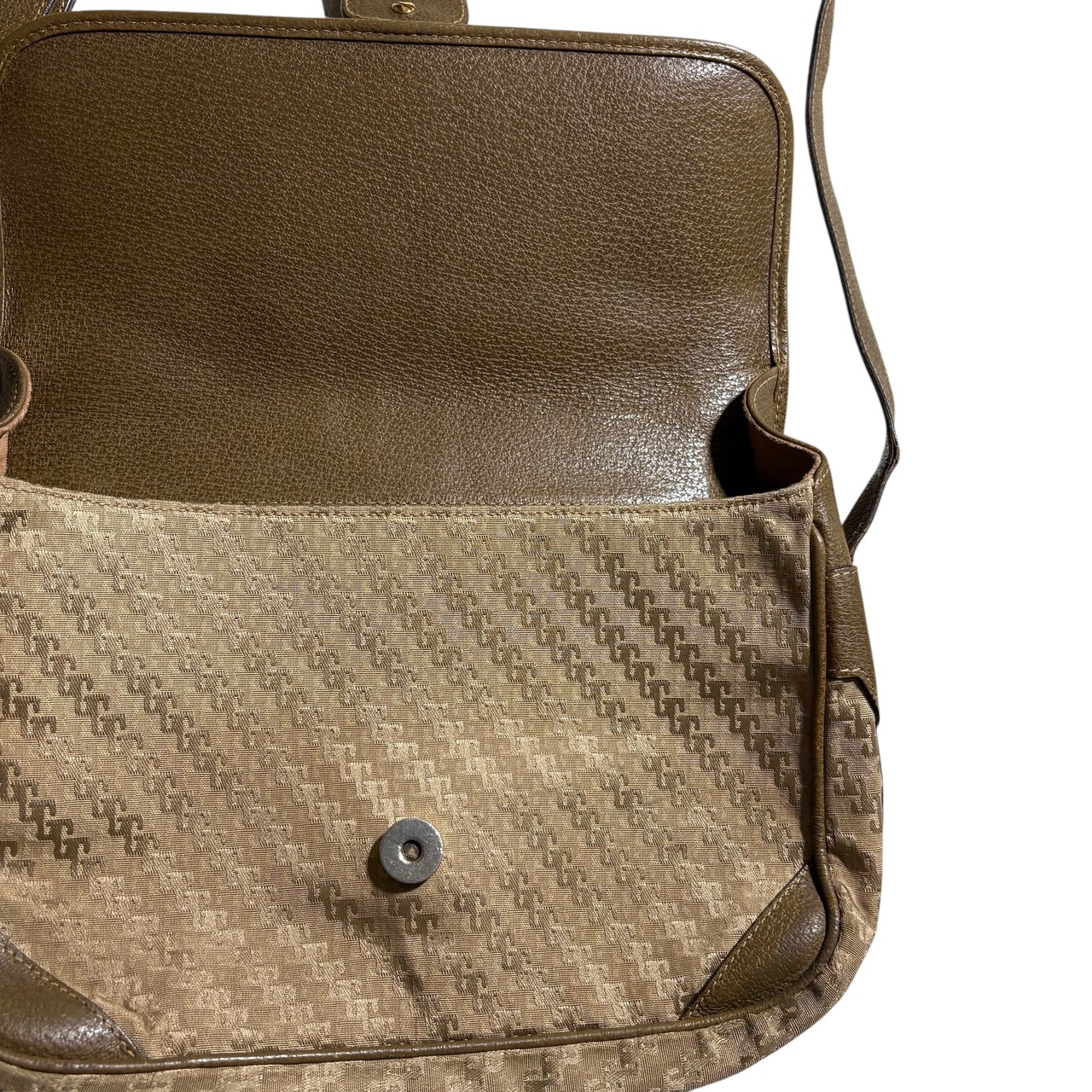 vintage GUCCI leather × monogram canvas shoulder bag