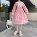 ✞ ネイビーチェック柄リボン長袖スリーブ ロング スウィート ガーリー ✞ゴスロリ SM ミリ 甘ロリ クラロリ 和ロリ エレガント 黒ロリ 姫ロリ 華ロリ BB-BB71596298809