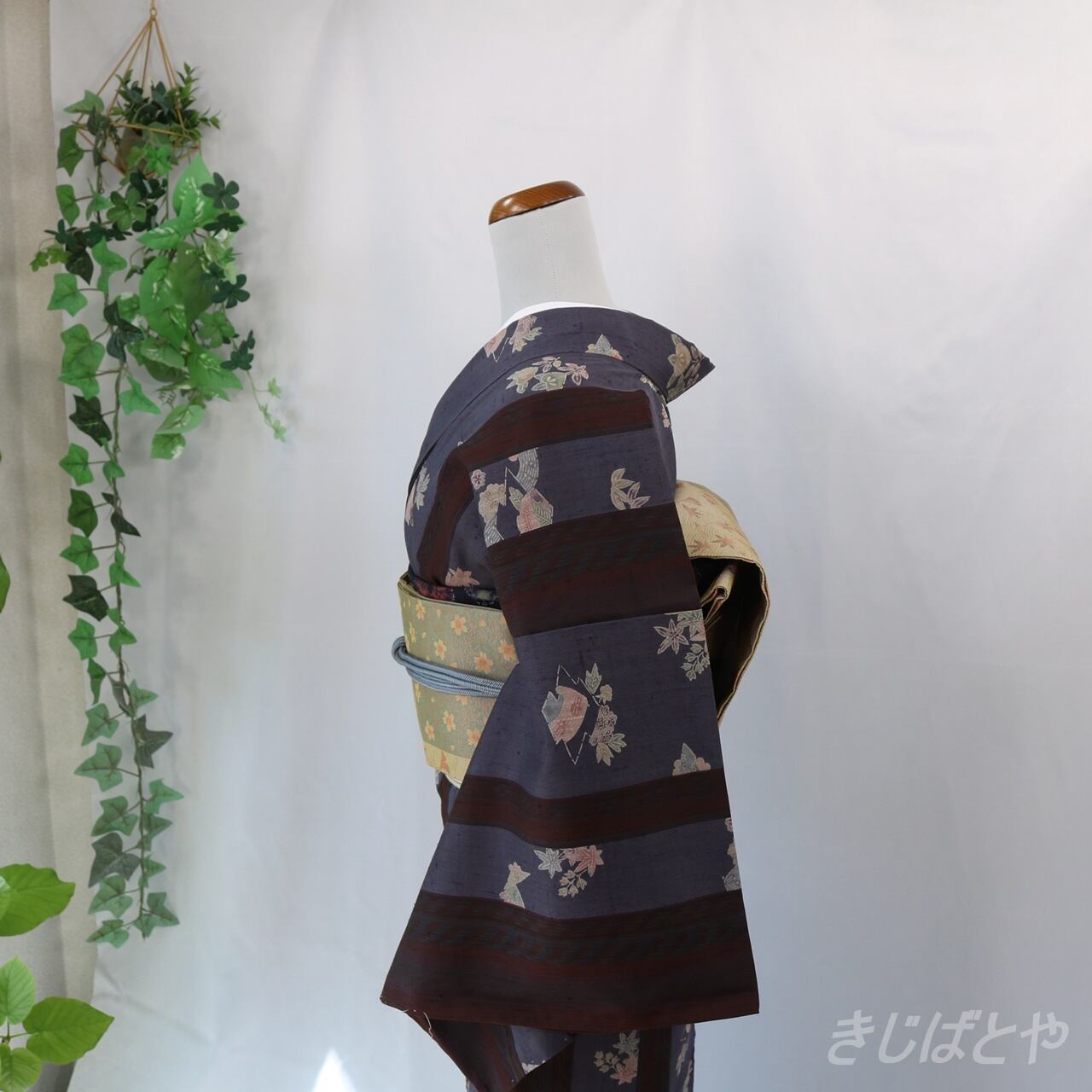 正絹紬 葡萄鼠の縞の単衣 | きじばとや