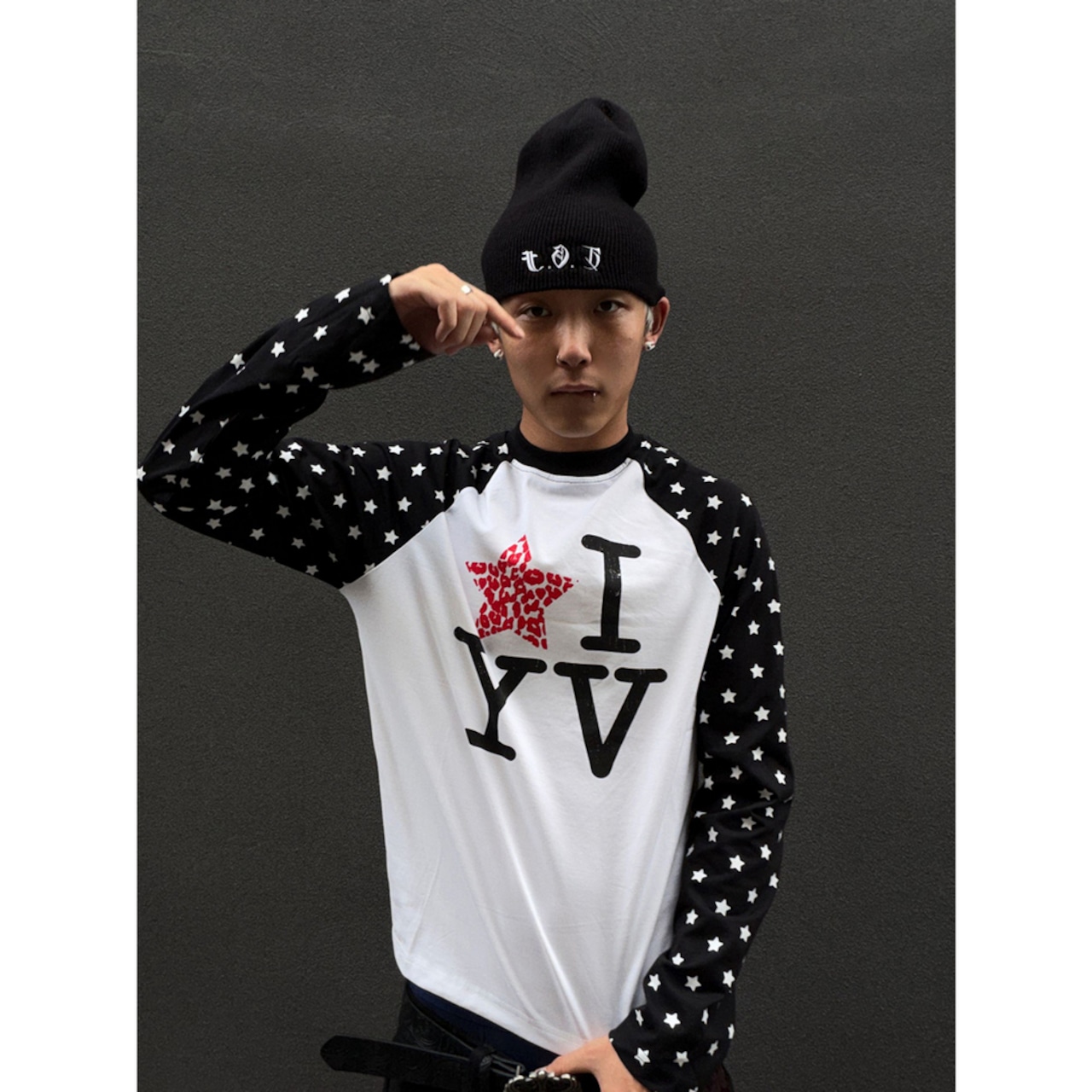 VINTAGE ストリート スタースリーブ 切替ロングTシャツ T2242