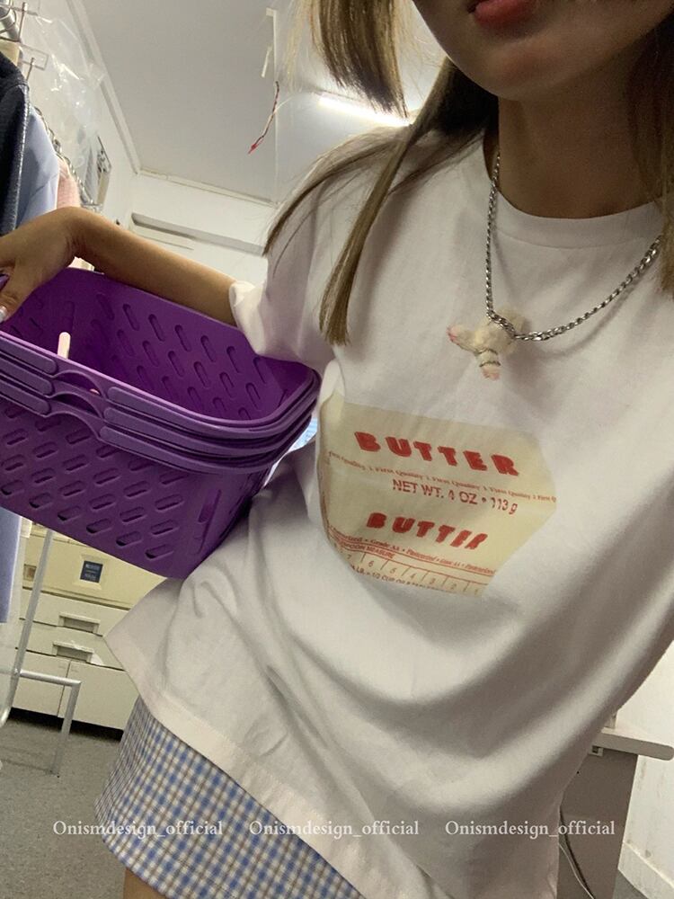 プリント薄手Tシャツ サマーラウンドネック 大人ガーリー スウィート キュート カジュアル 夏物 Oネック ビッグFスモールZ韓国57157885872