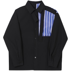 【Men】BLUE STRIPE PATCHED SOLID DESIGN SHIRT 2colors Z-091