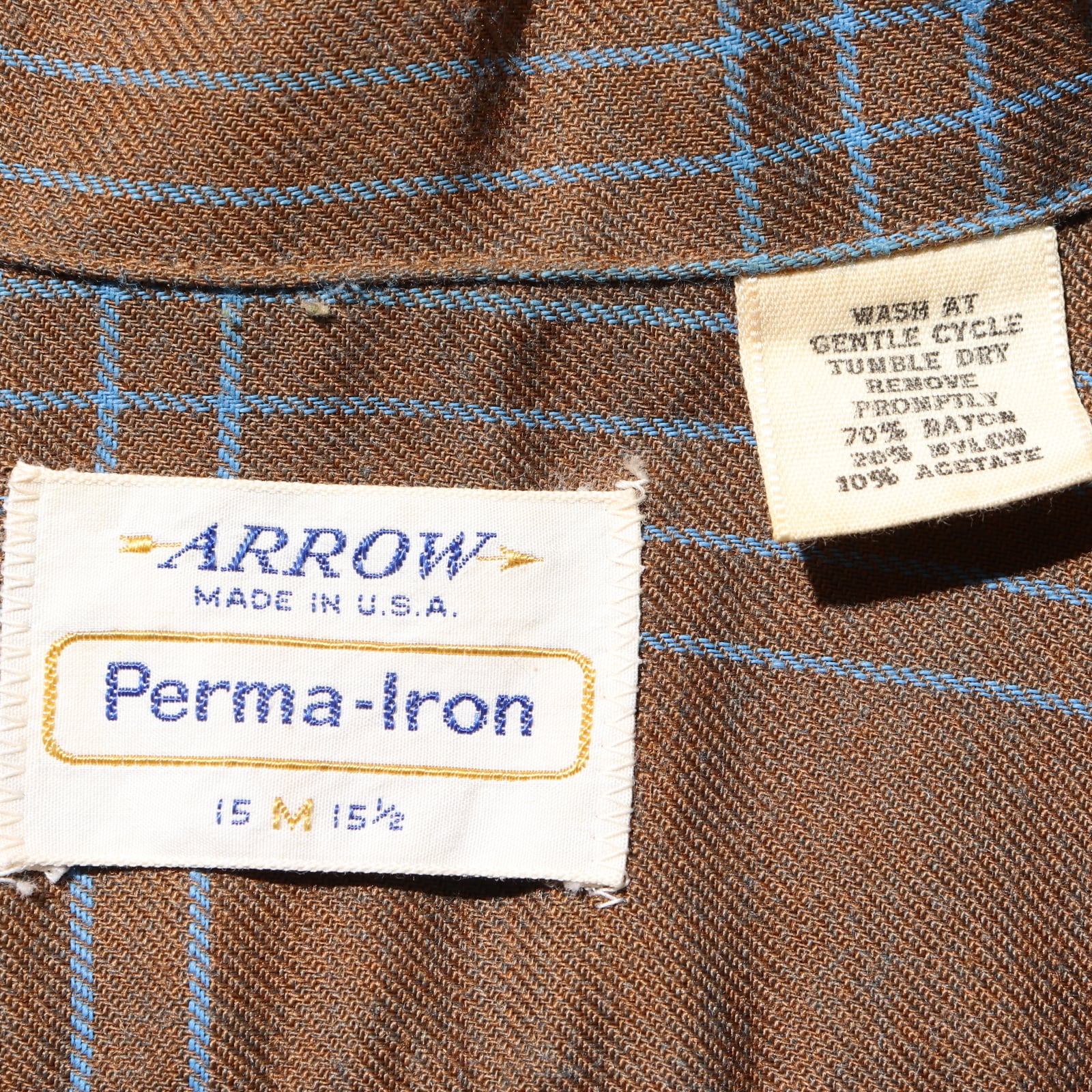 美品 M 60s ARROW USA レーヨン混 長袖チェックシャツ 茶色 ブラウン 