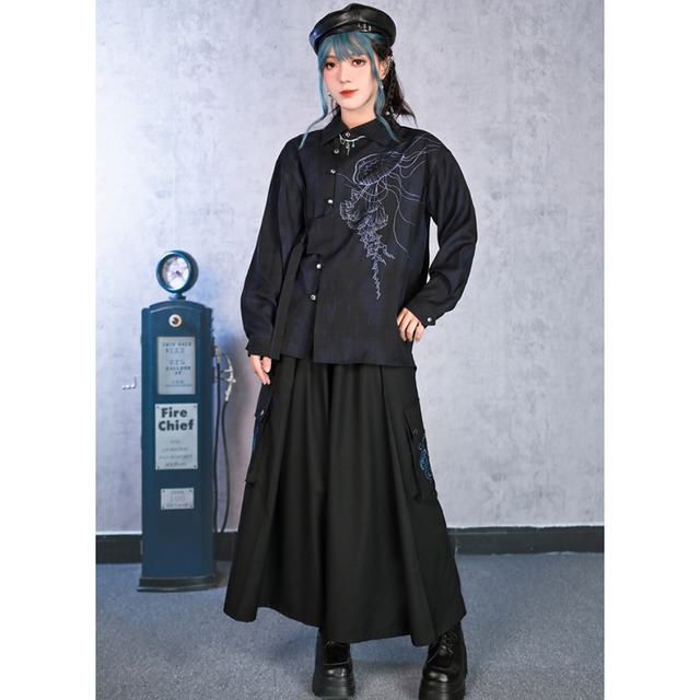 中華ゴシック ワイドパンツ 古怪舍 プリント柄 サブカル系ファッション アラサーファッション ストリートファッション　