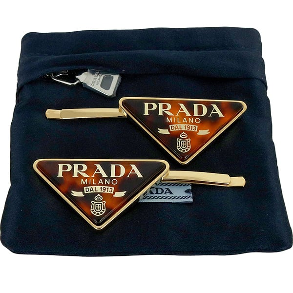Used PRADA プラダ バレッタ トライアングルロゴ べっ甲柄 ブラウン