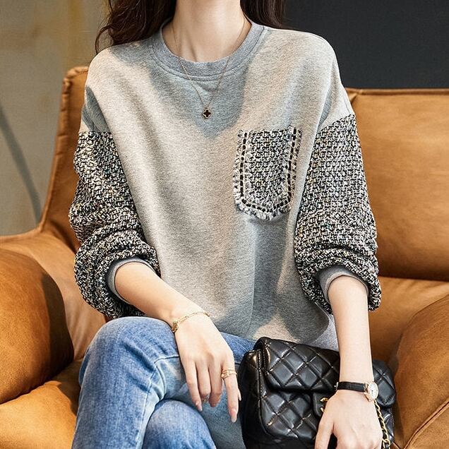 トップス レディース プルオーバー トレーナー 袖あり 無地 長袖 Uネック 秋 冬 襟なし 切り替えデザイン ポケット かわいい 大人可愛い きれいめ シンプル カジュアル 大人 上品 おしゃれ お洒落 かっこいい レトロ 大人可愛い 大人女子 送料無料 ラフ メンズライク マニッシュ ボーイッシュ スポーティークール モード系 ゆったり ゆる S M L XL 2XL 灰色 グレー くすみカラー 大人カラー 10代 20代 30代 40代 50代 通勤 学生 通学 デート お出かけ 公園デビュー