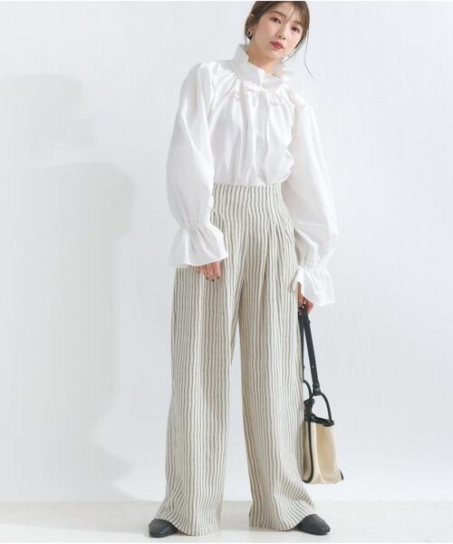 sun083 リラックスタックストライプパンツ white | エルキカク