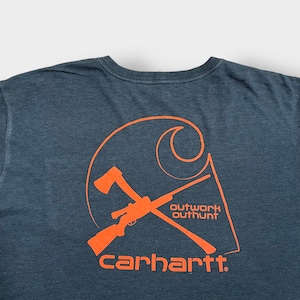 【Carhartt】2XL ビッグシルエット ワンポイント バックプリント ビッグロゴ ポケットTシャツ ポケT カーハート ダークグレー 半袖 夏物 US古着