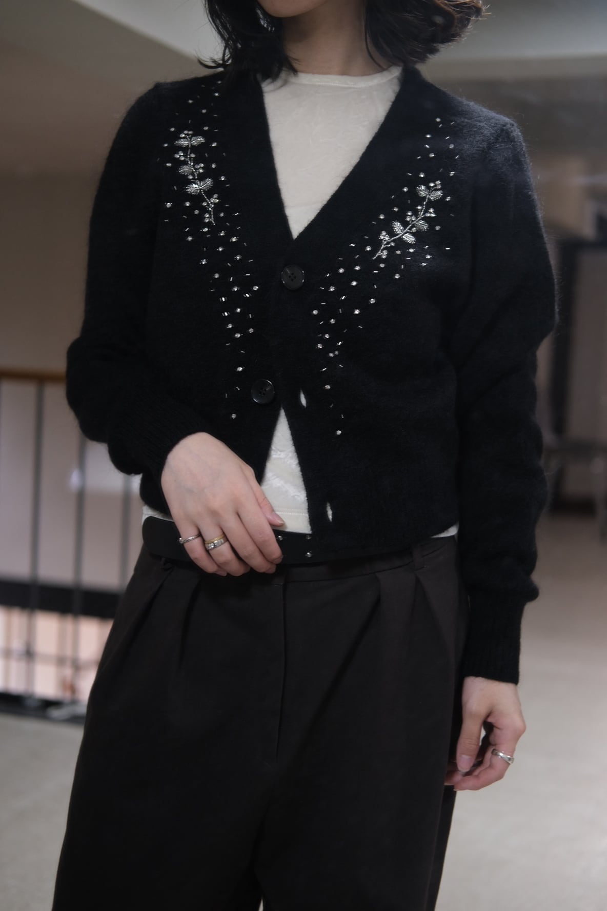 トップス FETICO Jacquard-knit V-neck cardigan Jacquard-knit V-neck cardigan(36 BLACK): FETICO: WOMENS｜THE TOKYO