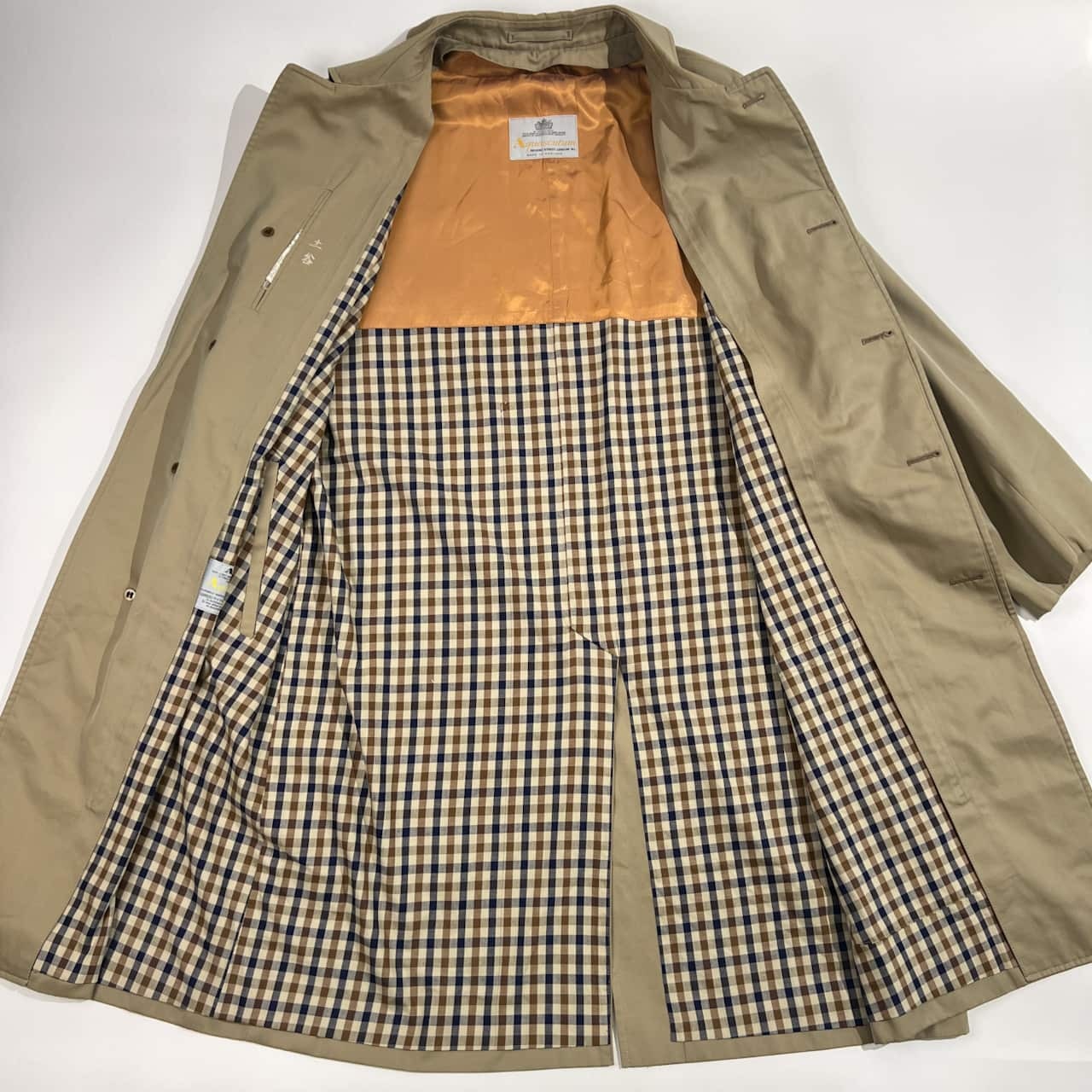 80s 英国製 Aquascutum アクアスキュータム Aqua5 ステンカラー コート /カーキベージュ系 メンズ ビンテージ
