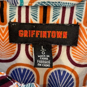 【GRIFFINTOWN】柄シャツ 総柄 柄物 半袖 レーヨン100% L カラフル 個性的 US古着