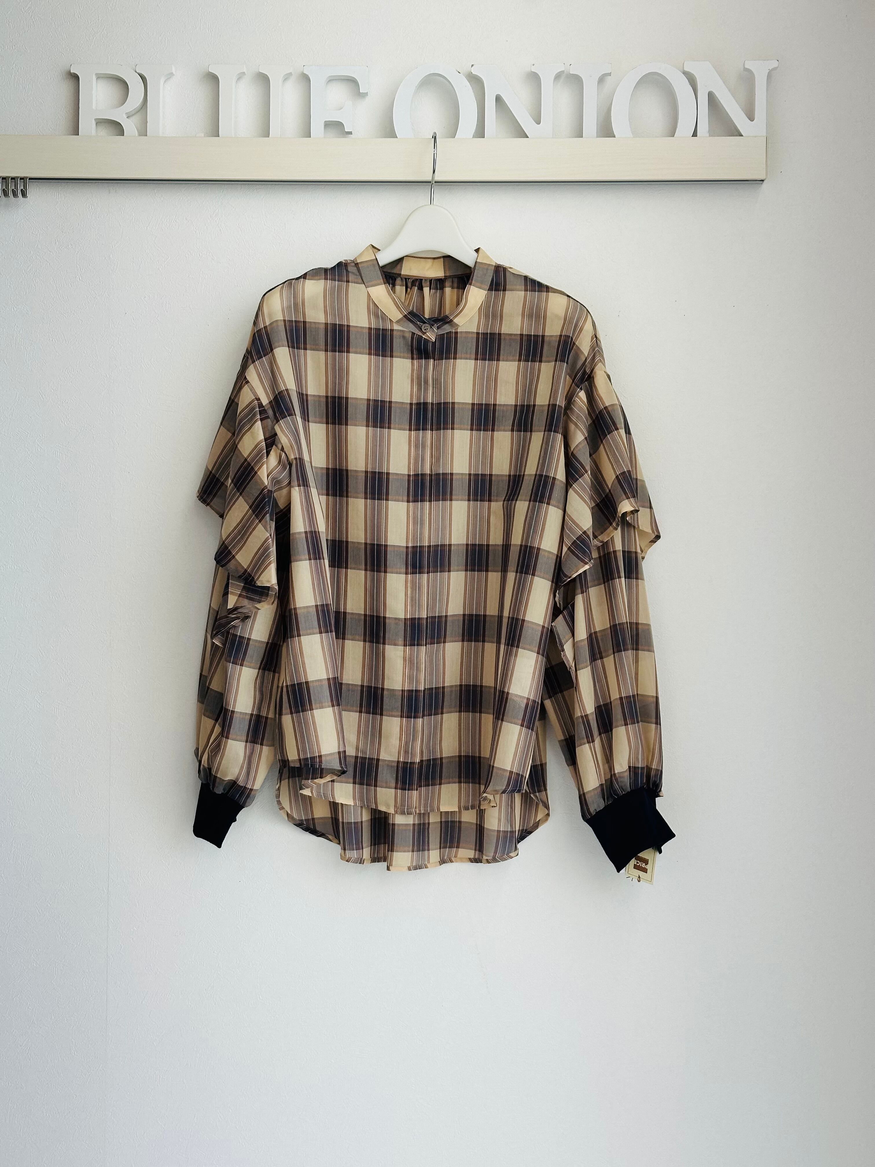 袖フリルチェックshirt 610- 85038 cloche | BlueOnion