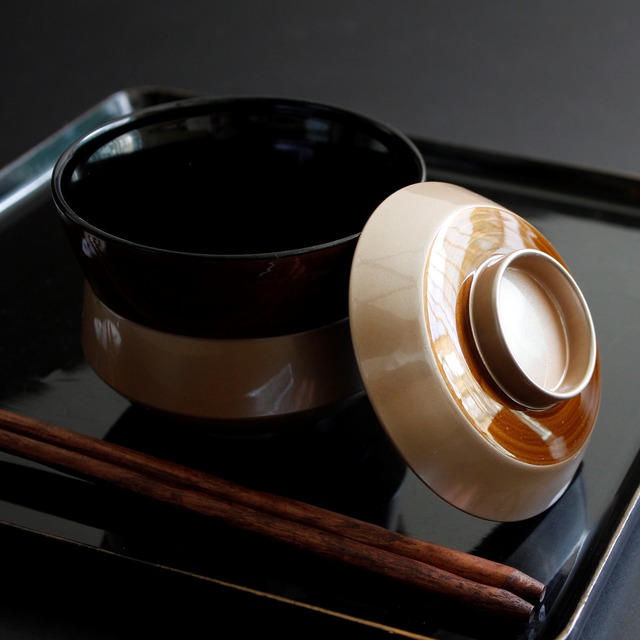 杵型吸い物椀　銀透きべっ甲帯（洗浄機対応）