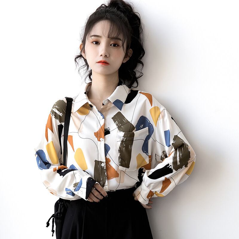 【新作】【送料無料】 2022 秋の新プリントシャツ女性のストリートデザイン春と秋長袖学生レトロ香港スタイル白シャツ 0389490236956