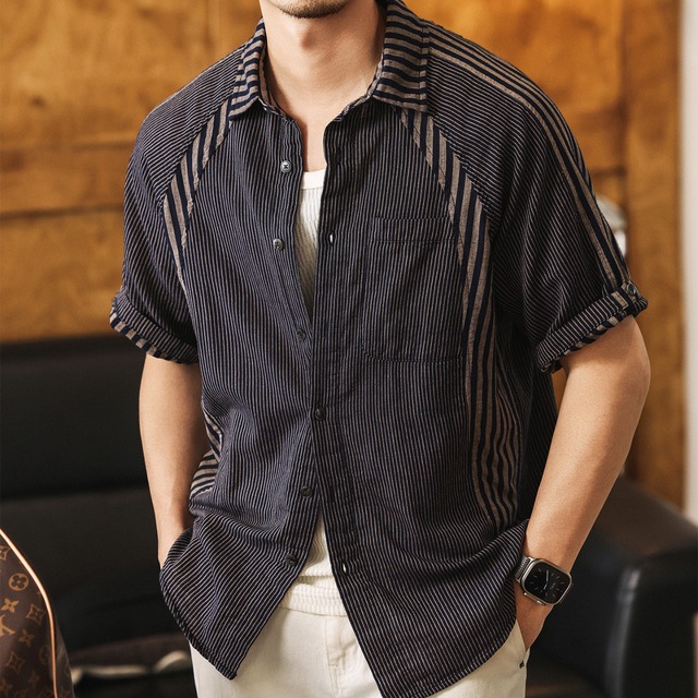Single pocket vintage contrast check shirt ( 2color )