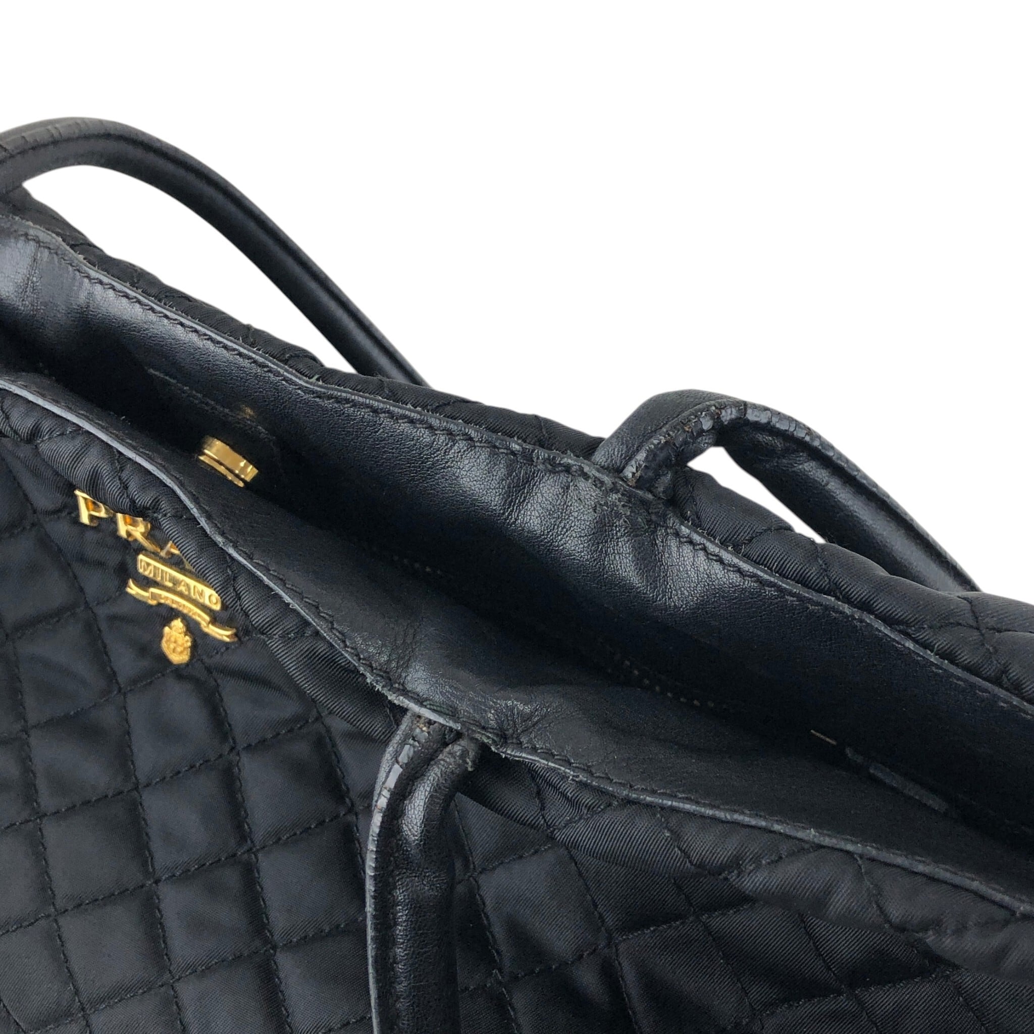 PRADA プラダ ハンドバッグ ブラック ロゴ キルティング トートバッグ