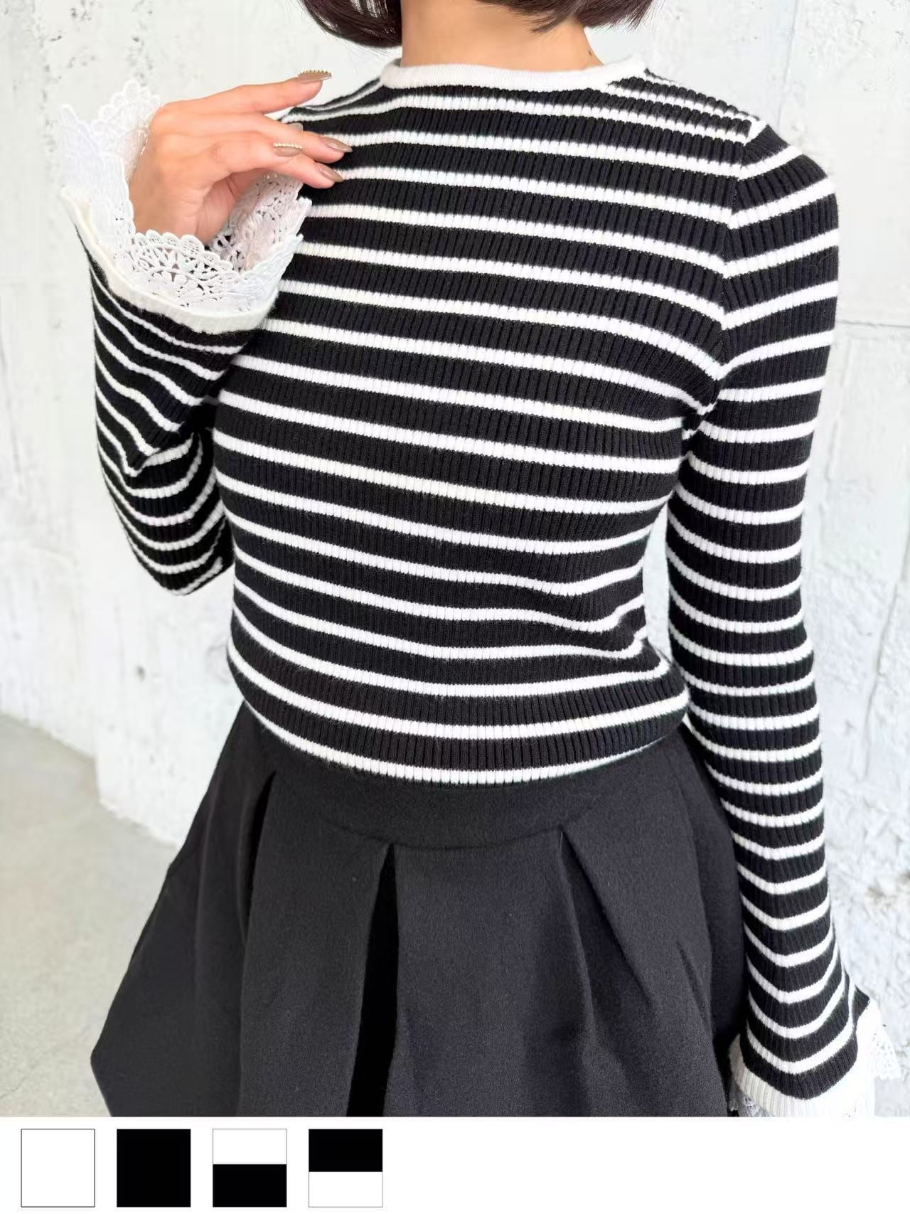 4colorsレースリブニットトップス