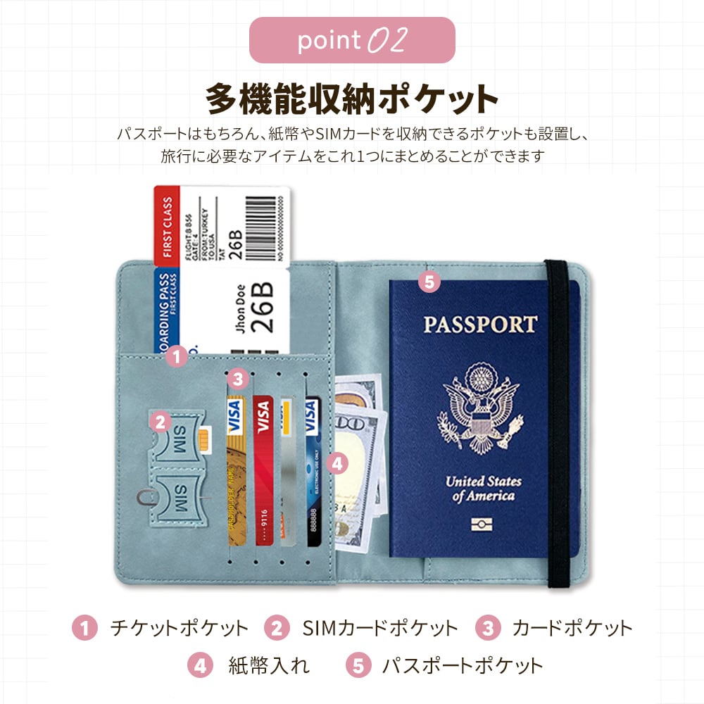 パスポートケース スキミング防止 パスポートカバー セキュリティ