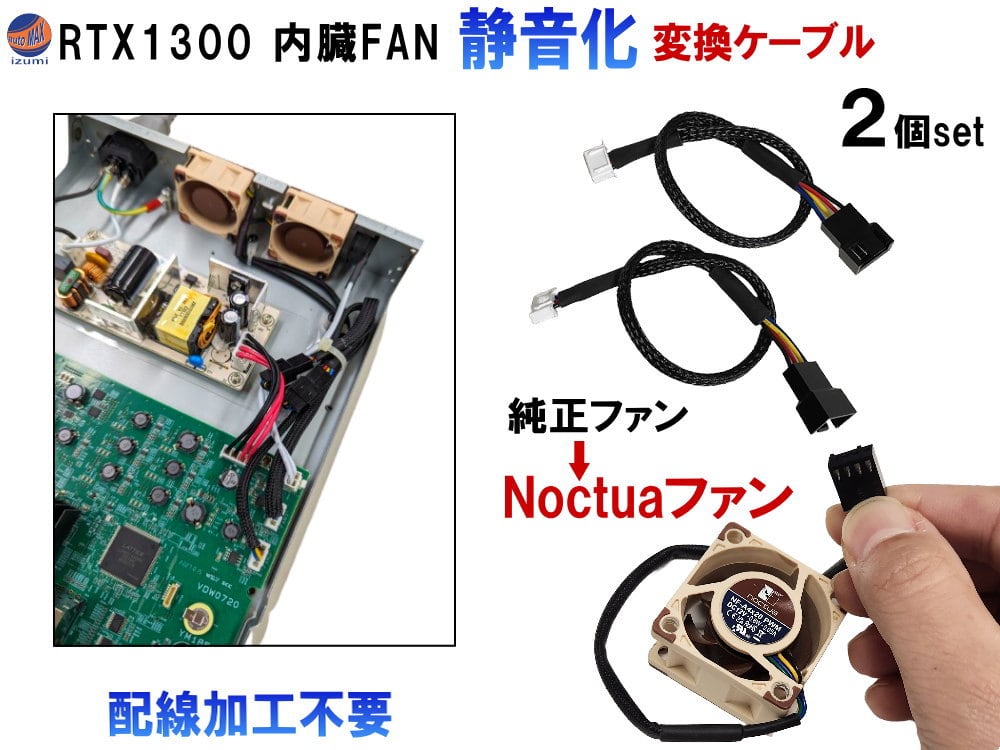 【FAN換装済】ヤマハ RTX1300 RTX1300 静音化 変換コネクタ (2本set) Noctua NF-A4x20 PWM 対応 内臓