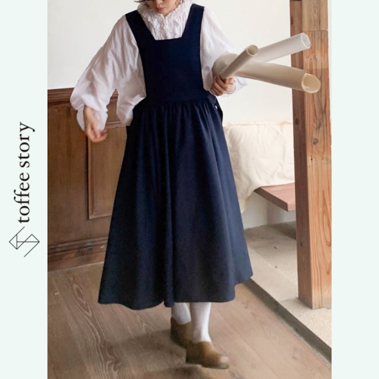 紺の余白と静かな物語サロペット 《W0194》