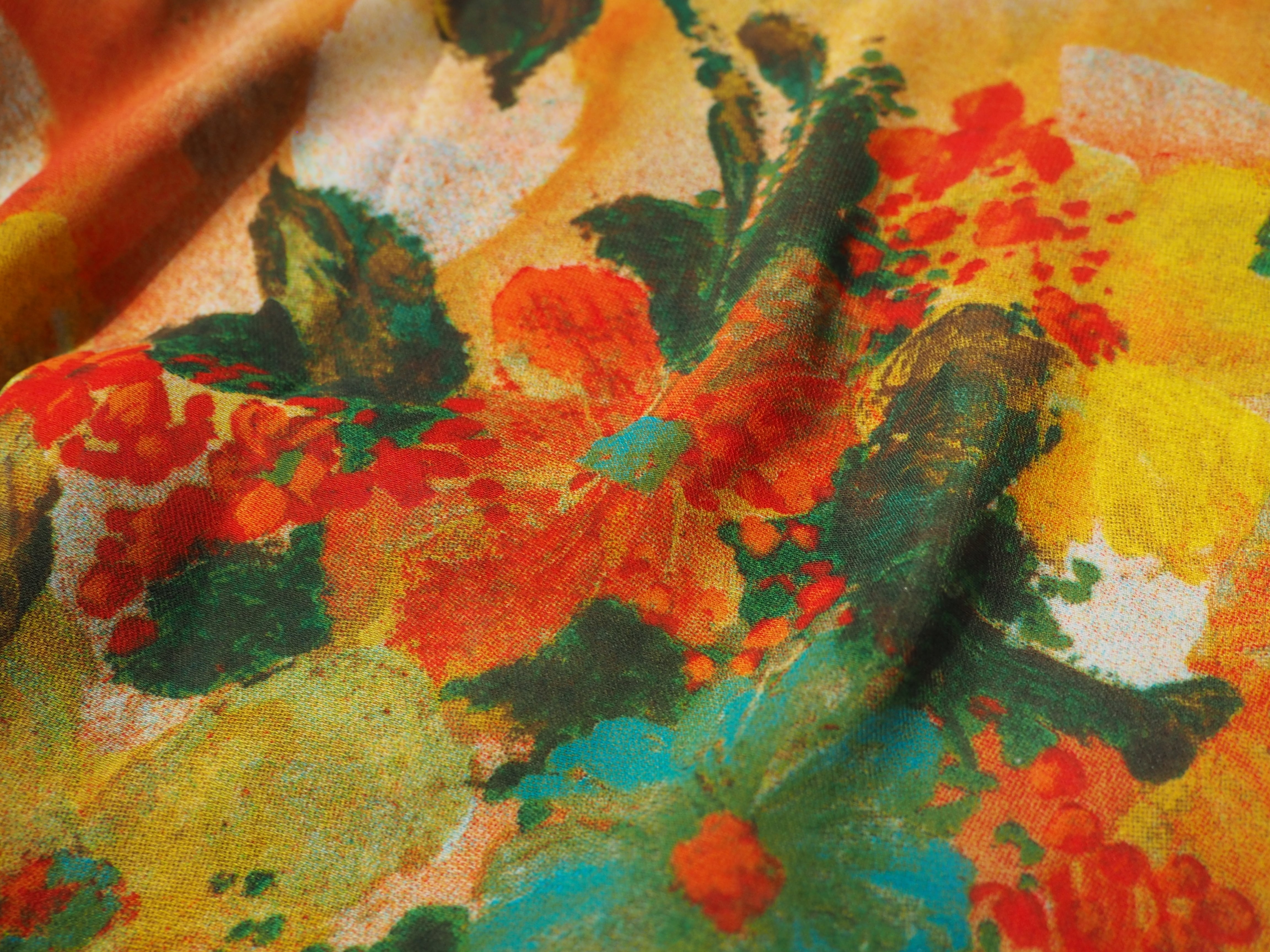 1990s Botanical Flower painted translucent open callar shirt