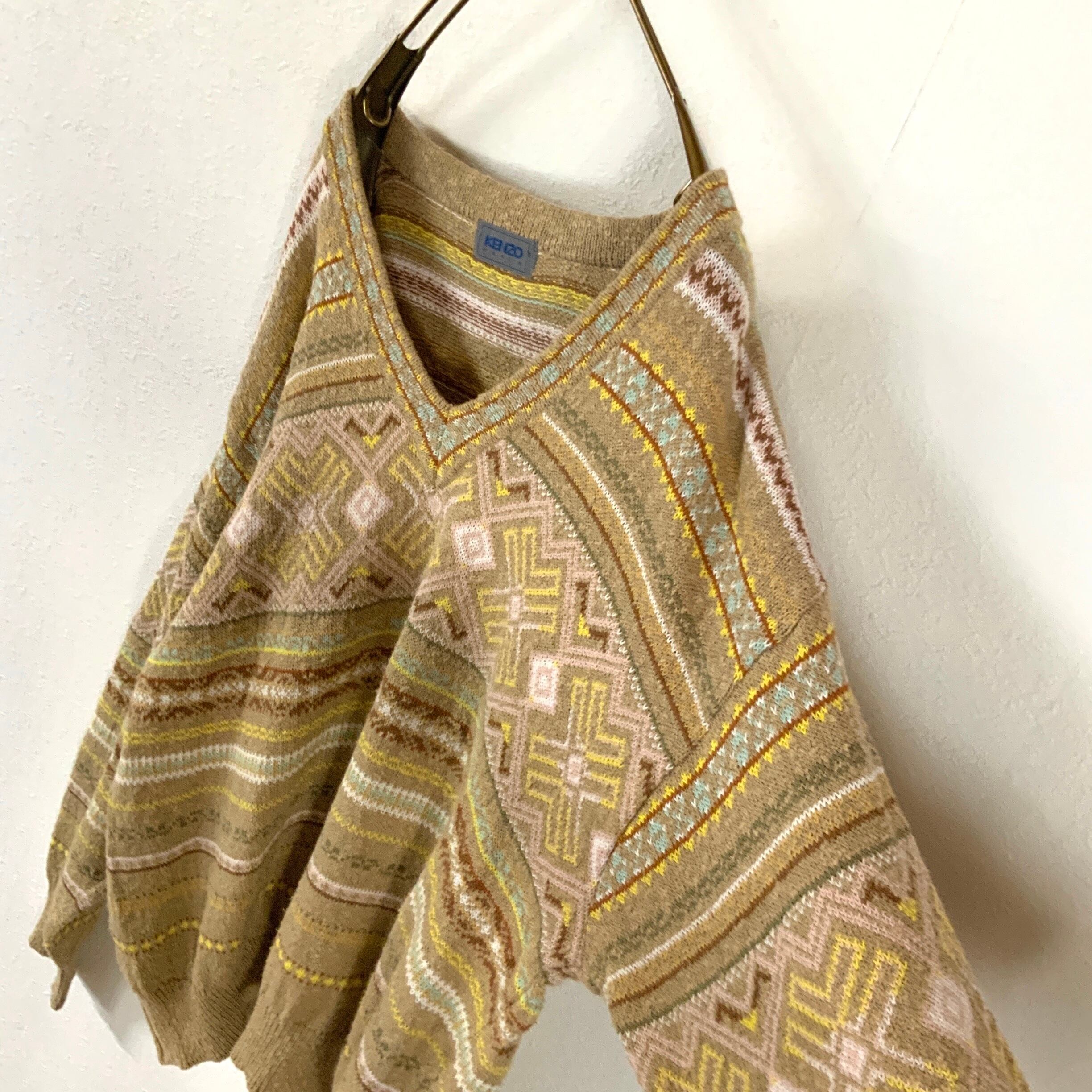 90's KENZO エスニックパターン 総柄 ニット | 古着屋 MOU