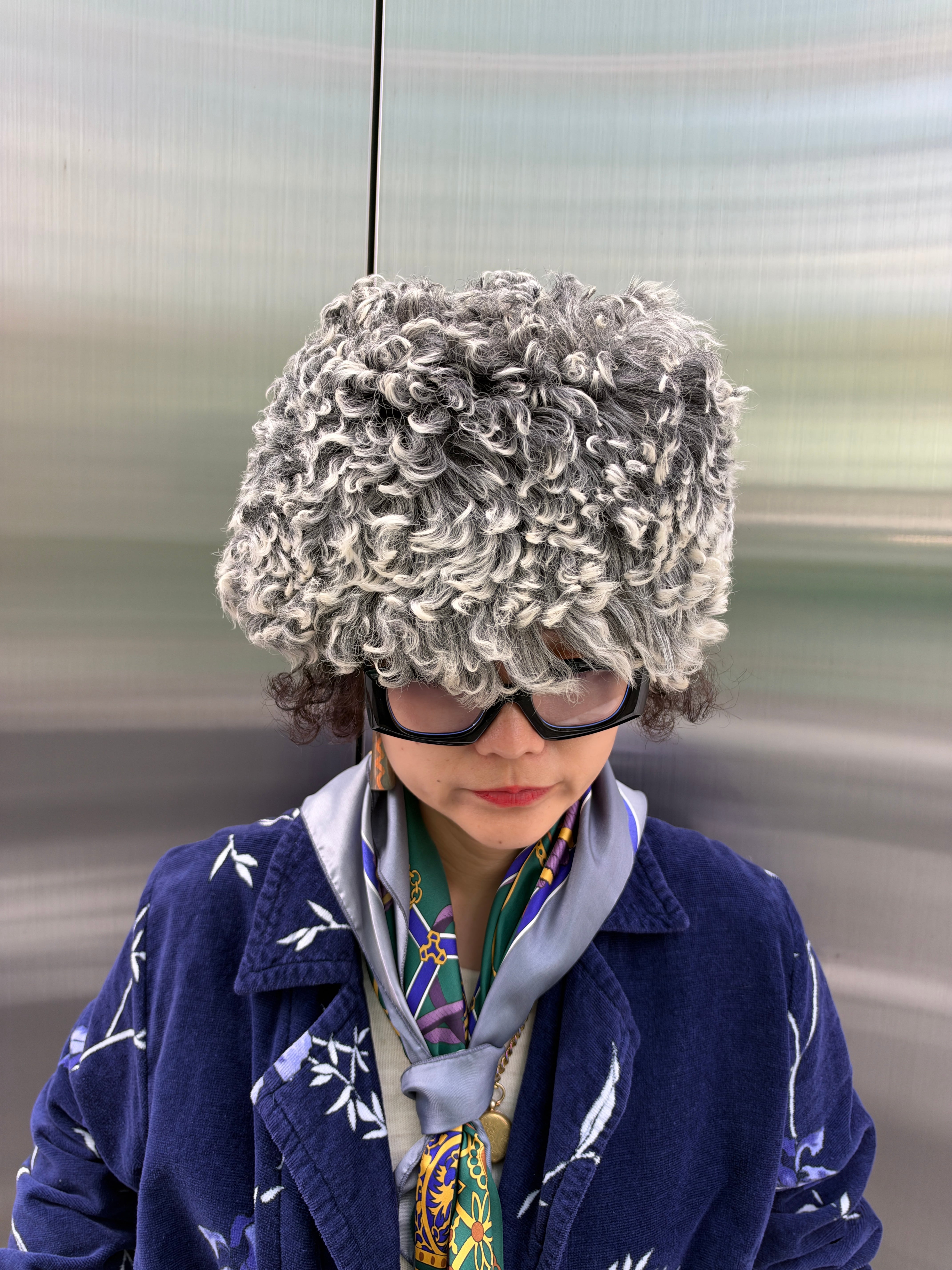 Vintage Uzbekistan ash gray curly eco fur hat