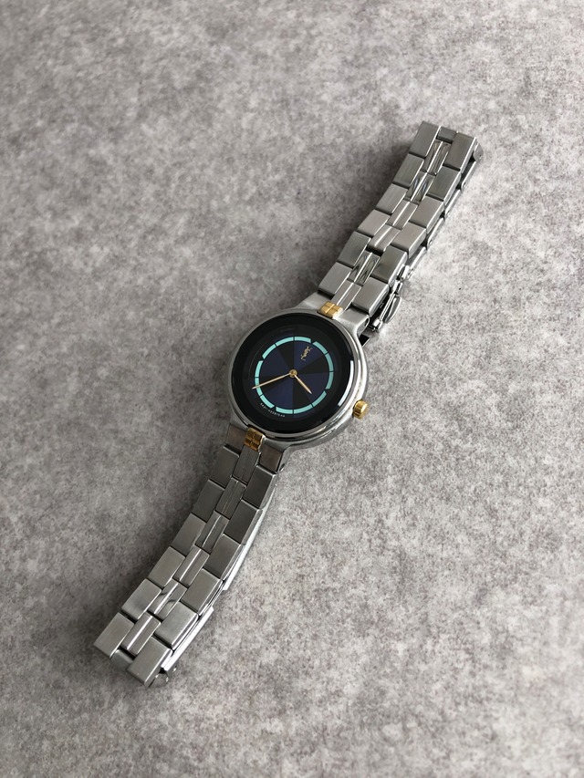 Yves Saint Laurent イヴ・サンローラン 腕時計 シルバー×ブルー コンビカラー ステンレススチール クウォーツ 5421-H13855 vintage ヴィンテージ オールド uchgez