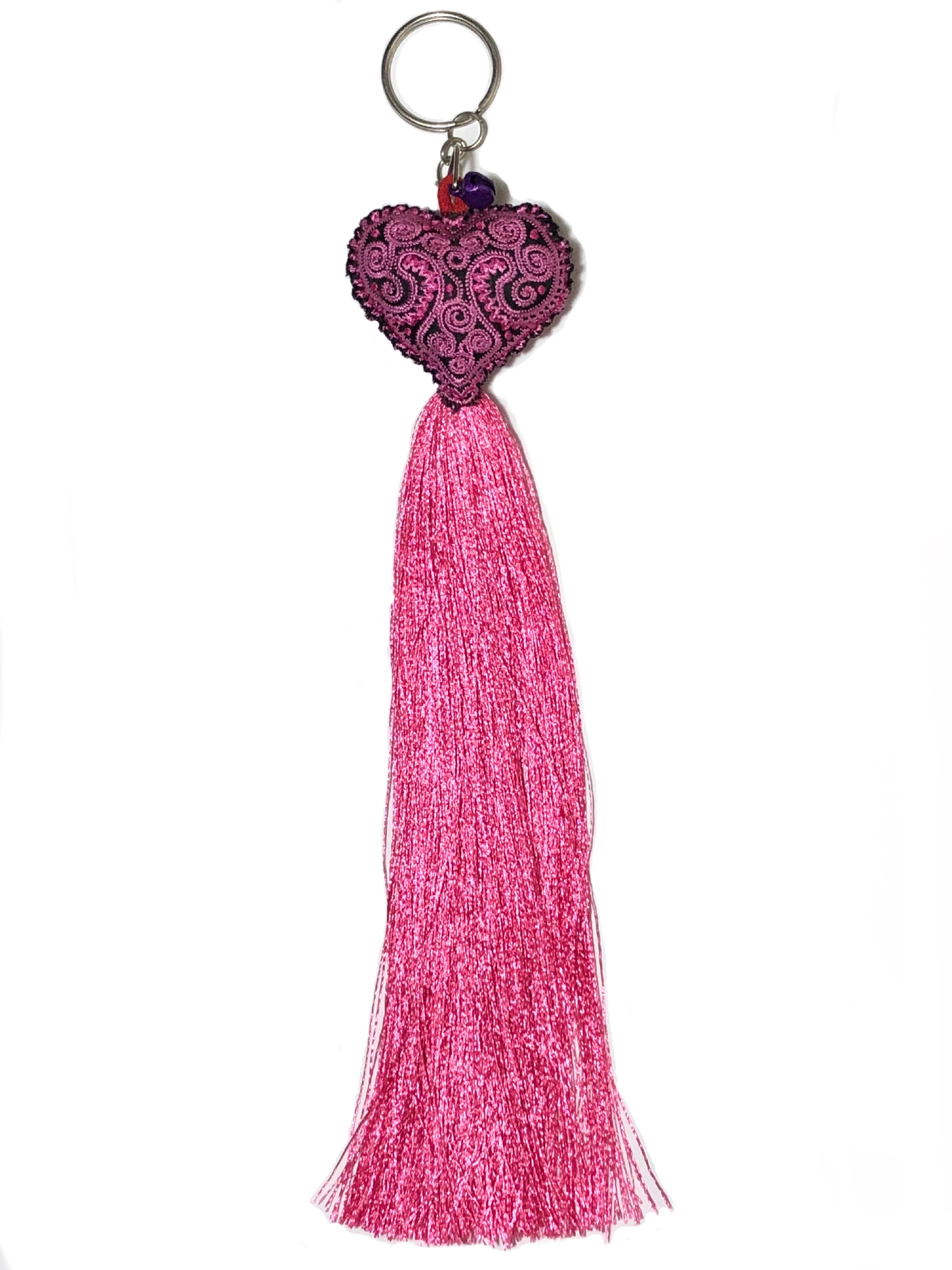 モン族の刺繍 ハートキーホルダー *ピンク