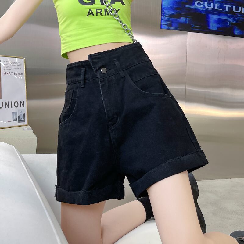 ブラックパンツ ルーズショーツ サマーハイウェストウェストスリム 夏物 ブルマー ラブタオタオダレンハウス60673978280