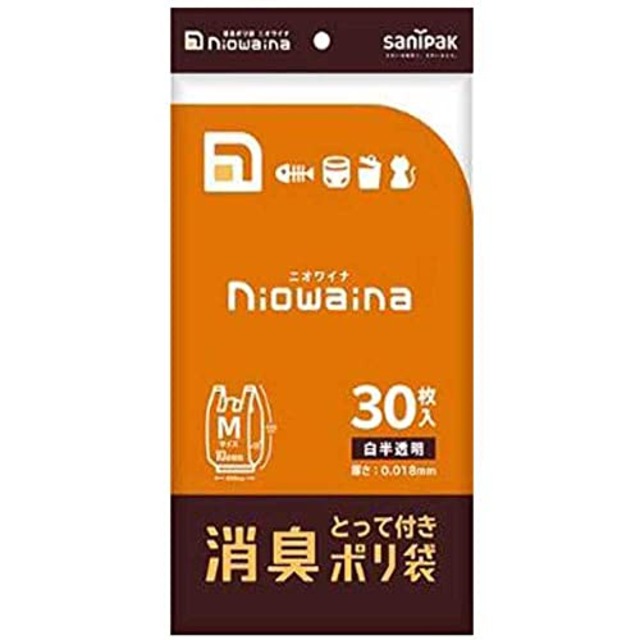 日本サニパック 消臭袋 防臭袋 ニオワイナ とって付き M 40×48cm 白 半透明 M 30枚 ゴミ袋 ポリ袋 SY18