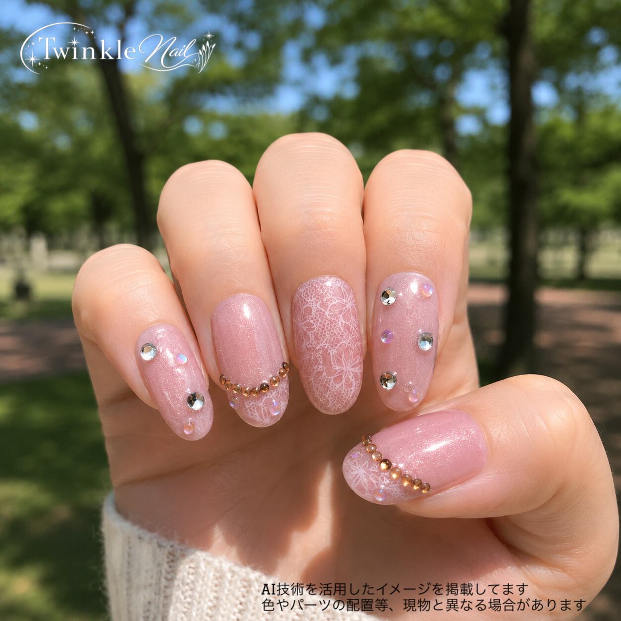 ネイルチップ【4296】ピンクレースネイル | Twinkle Nail