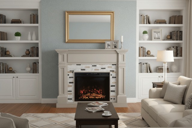 23インチ 電気暖炉 ビルクオーバー グレー＆ブラック・グレー・ホワイトマーブル / ロイドグランデ / 送料、開梱・組立・設置無料 / LLOYD GRANDE / ハイグレード電気暖炉シリーズ