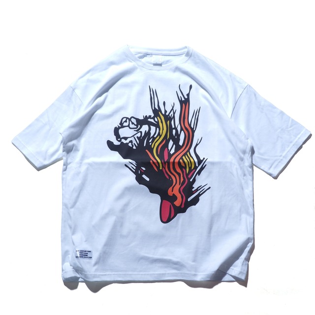 bassandme cotton big tee "FIRE-JIG" TYPE-WIDE-WHITE