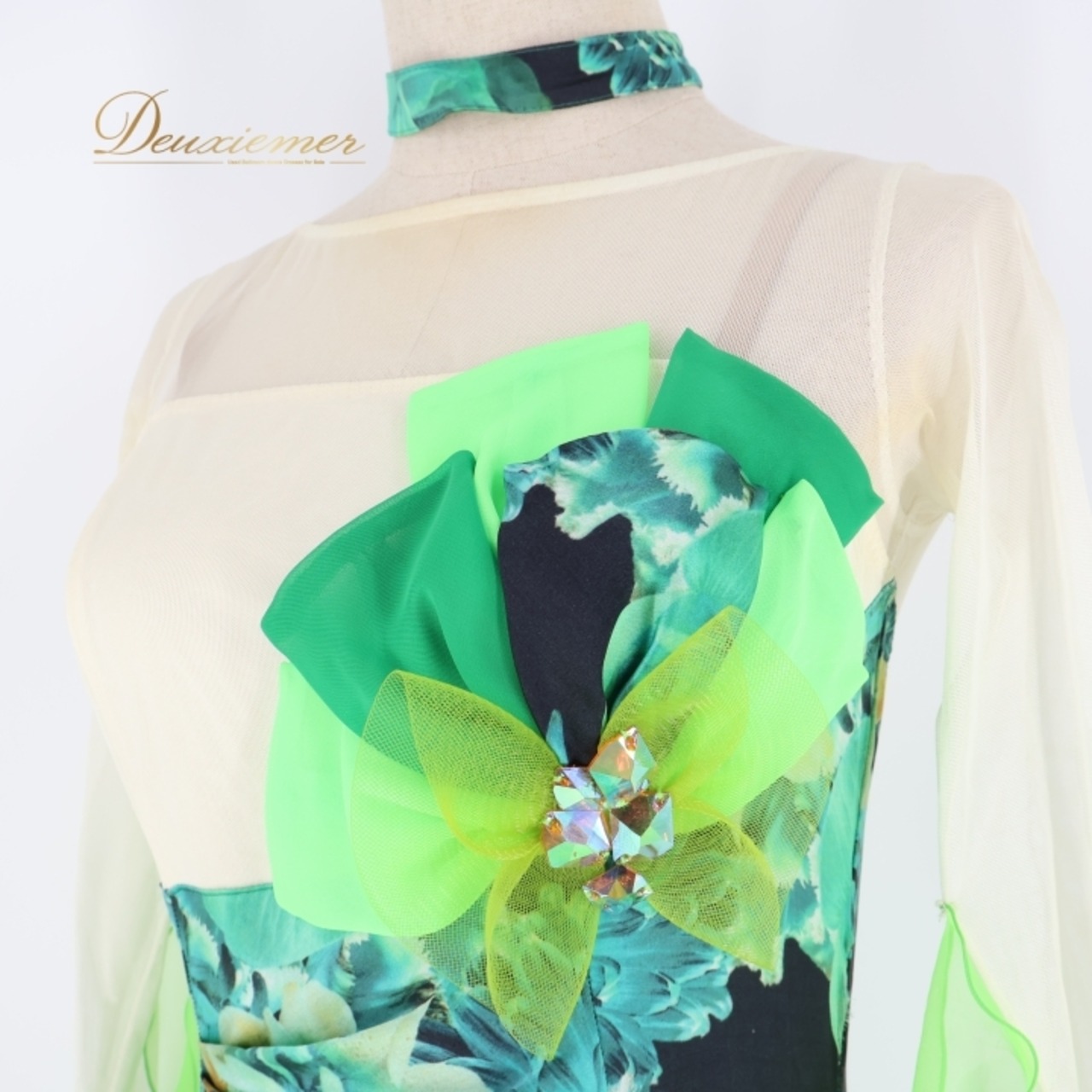 社交ダンス 衣装 スタンダード ドレス ワンピース パーティドレス シルク インザムード in the MOOD 日本製 フロート レース 花柄 上品 綺麗 グリーン系 ホワイト系 おしゃれ ふんわり 華やか パーティ 女性用 高級感 エレガント