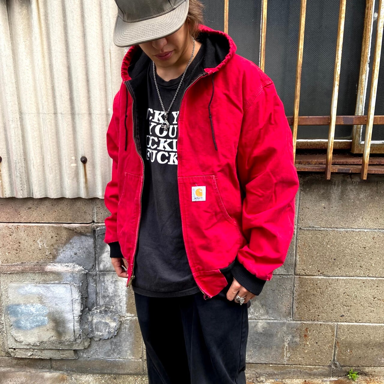 80年代 Usa製 カーハート アクティブパーカー ワークジャケット メンズxl 古着 フルジップパーカー Carhartt ダック地 レッド 赤色 ワークジャケット Cave 古着屋 公式 古着通販サイト