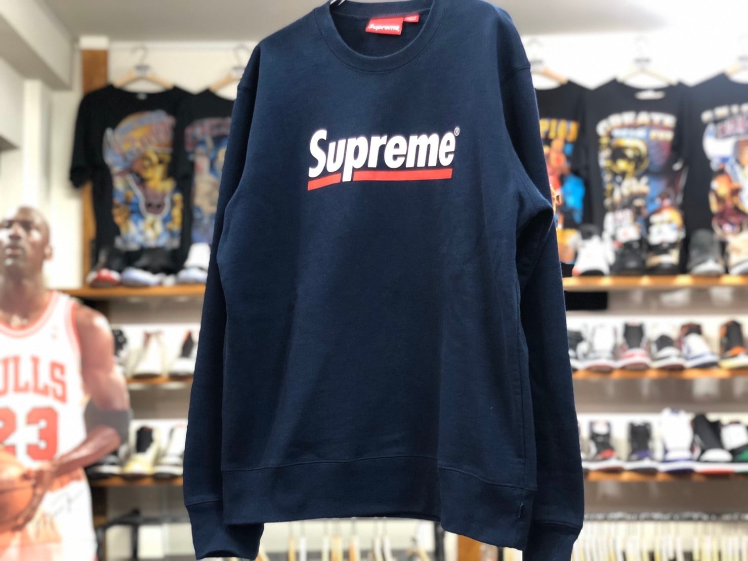 SUPREME UNDERLINE CREWNECK NAVY MEDIUM 5989 | BRAND BUYERS OSAKA 