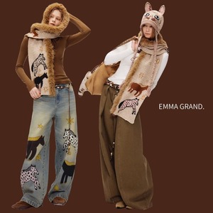 銀河を歩く馬たちのファーニットマフラーにします　E00620