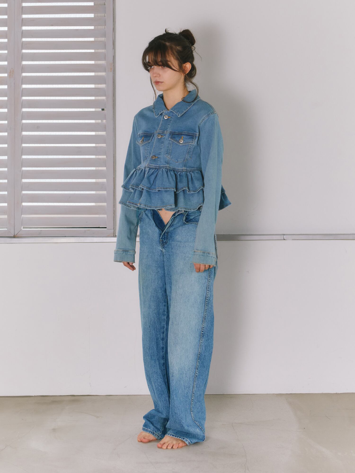 mieya mieya フリル デニムジャケット　ライトブルー mieya frill denim JK -light blue- | mieya mieya