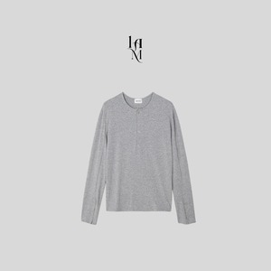 【Muscle Fit】Slim Henley Neck Long Sleeve Shirt