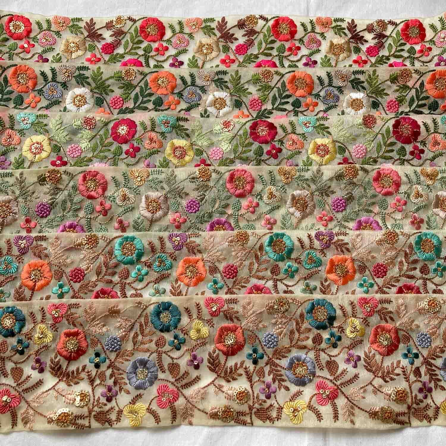 新色追加〉生成色オーガンジー幅広カラフルお花刺繍リボン（50cm