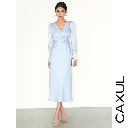Satin Combi V-Neck Dress/2color