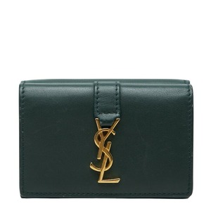 サンローラン YSLロゴ 三つ折り財布 コンパクトウォレット グリーン レザー レディース SAINT LAURENT 【中古】