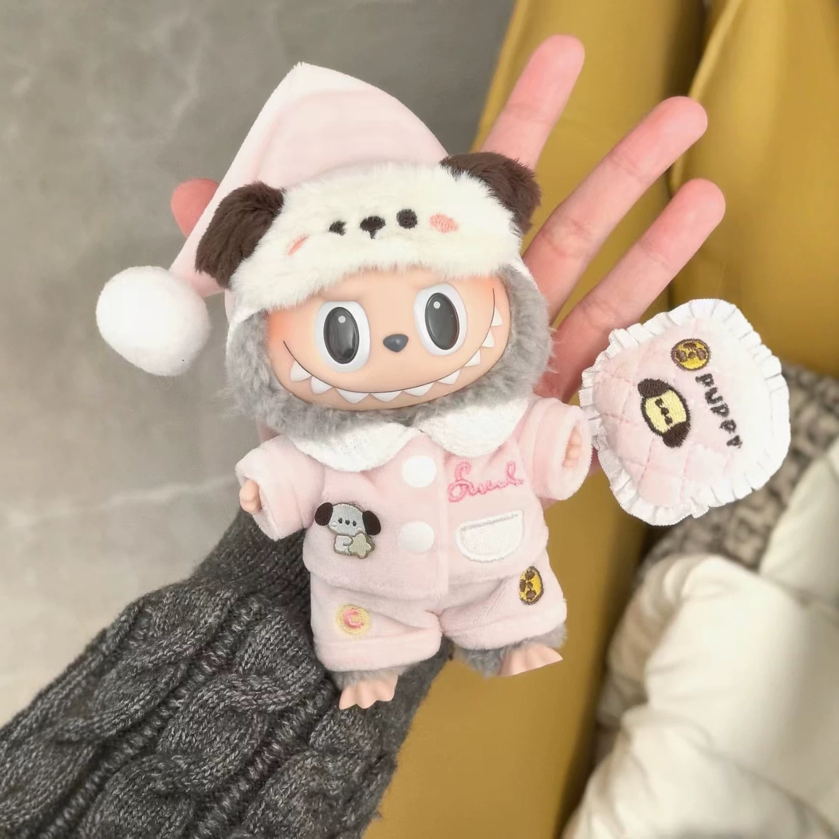 labubu 1-3世代用 パジャマ ドッグ刺繍トップス+パンツ+帽子 ラブブ