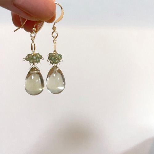 Angel's teardrop short pierce(Lemon quartz x Green apatite)