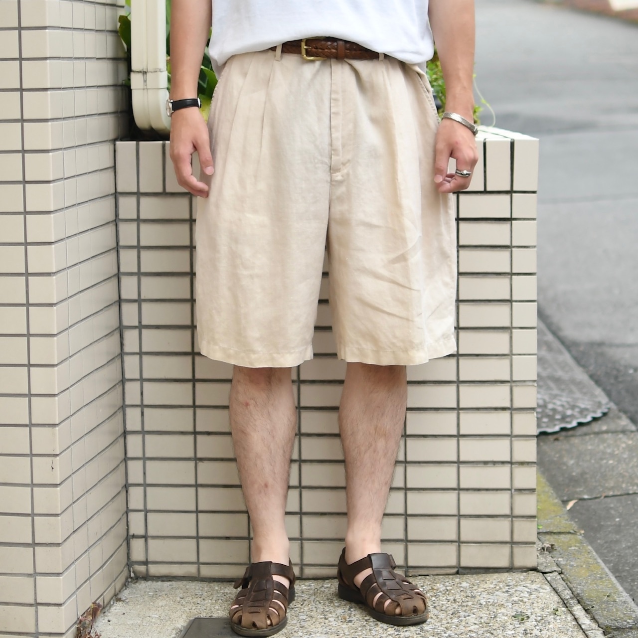 BOHIO linen 2tuck slacks shorts