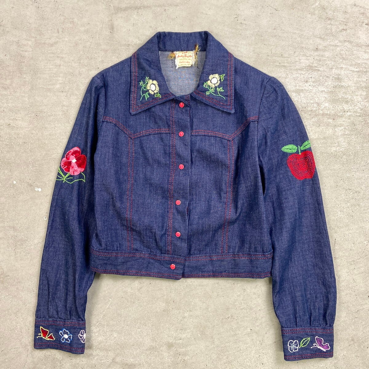 US古着◇ヴィンテージ 刺繍ワッペン デニムジャケット レディースL程