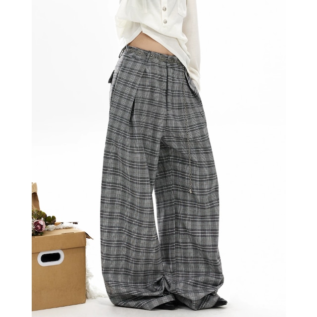 grey check tuck pants　グレーチェックタックパンツ　J2121