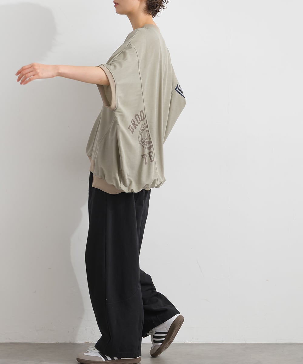 J262076 【接触冷感シリーズ】リメイク風ドルマンハーフZIPプリント