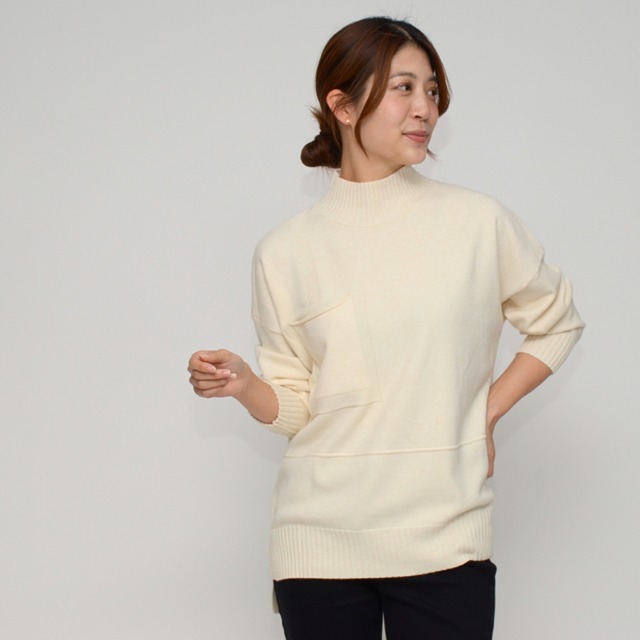 【ふわモチ素材】チクチクしない リブハイネックトップス ‐ LEVK-25447 ベージュ ‐